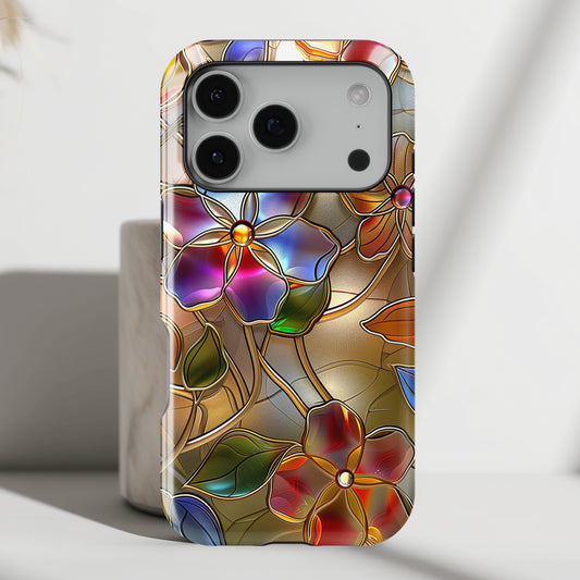 Wild Flowers Stained Glass Design iPhone Case